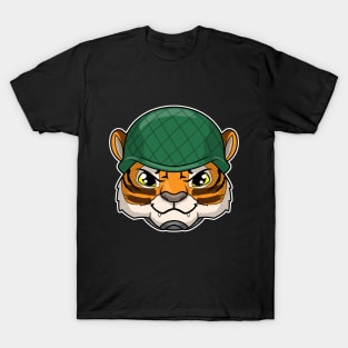 Tiger as Soldier with Helmet T-Shirt